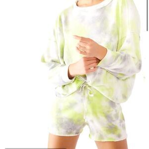 Free People Kelly Washed Tie Dye Lounge Shorts Size Medium in Lime Green NWT
